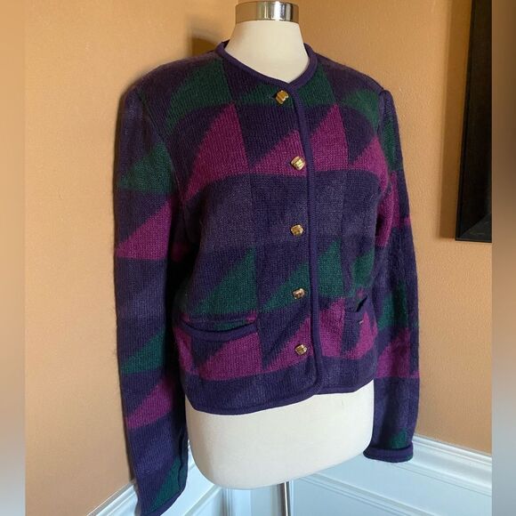 Geiger Wool Sweater Made in Austria Colorful Cardigan 38 or M - Picture 3 of 12